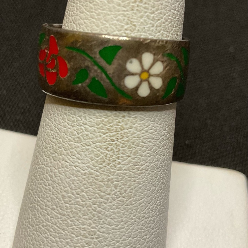 Floral 925 Silver Ring with Red and Green Accents